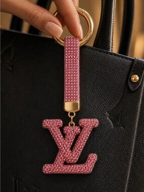 Fashion Logo Pink Encrusted Bag Charm